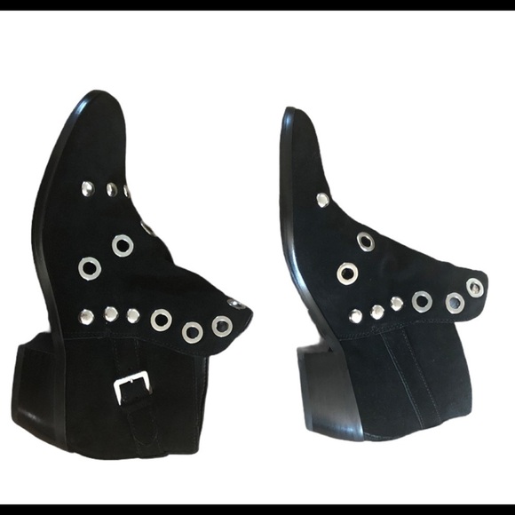 Sam Edelman Edgy Pedra Gromet Black Moto Bootie Suede Silver Detail Sz. 6 Biker - Picture 5 of 8